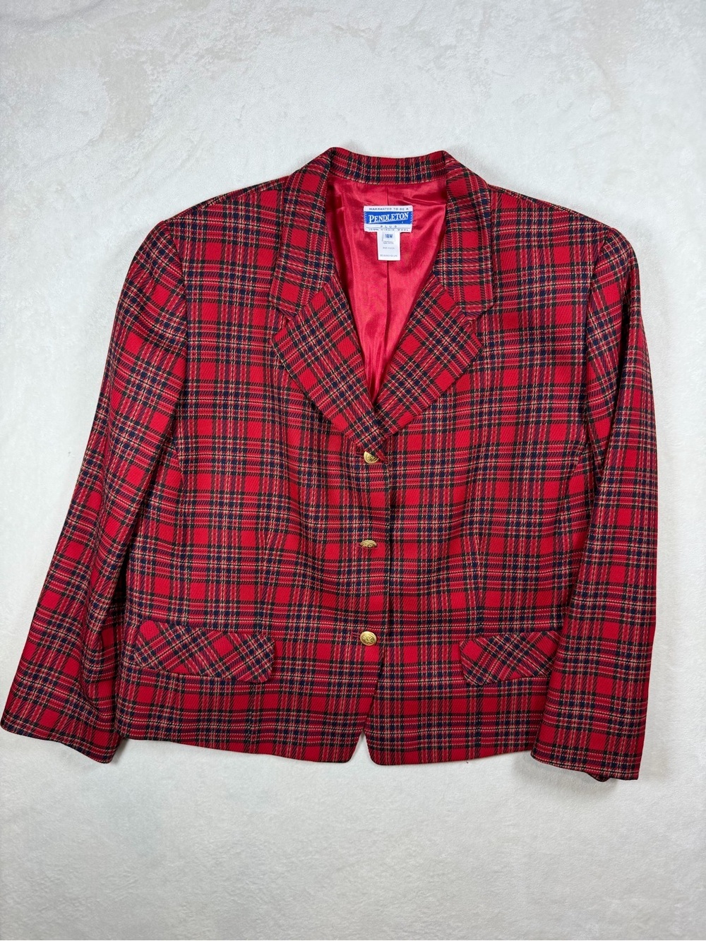 Pendleton Plus 18W Made in USA 100% Wool Women's Red Plaid Wool Blazer Jacket